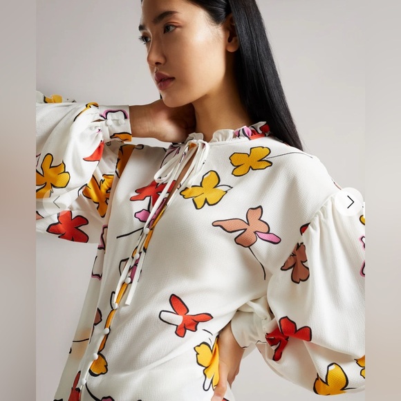 2024 Ted Baker Thurso Floral Print Blouse Blanche Coloration - Chemisier - Picture 4 of 4